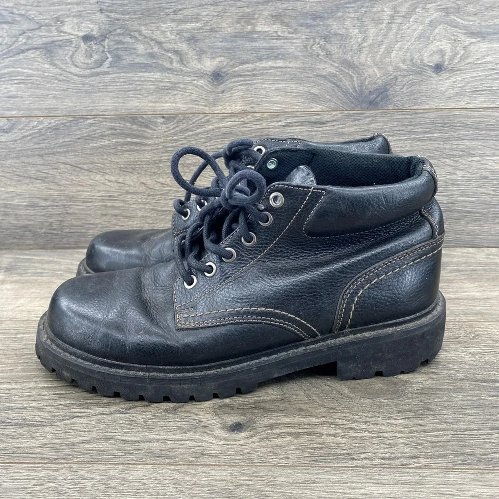 Cherokee Work Boots Mens Size 9 Black Leather Lace Up Lug Sole 098-00-1341